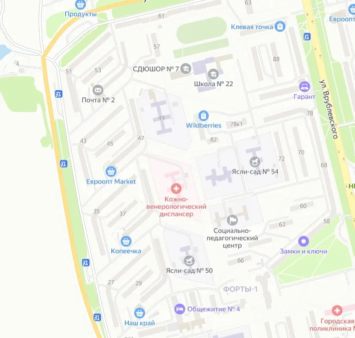 Домбровского в Гродно. Иллюстрация: Яндекс.Карты