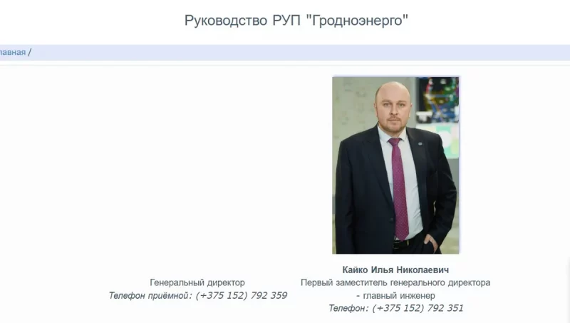 Скриншот с сайта Гродноэнерго