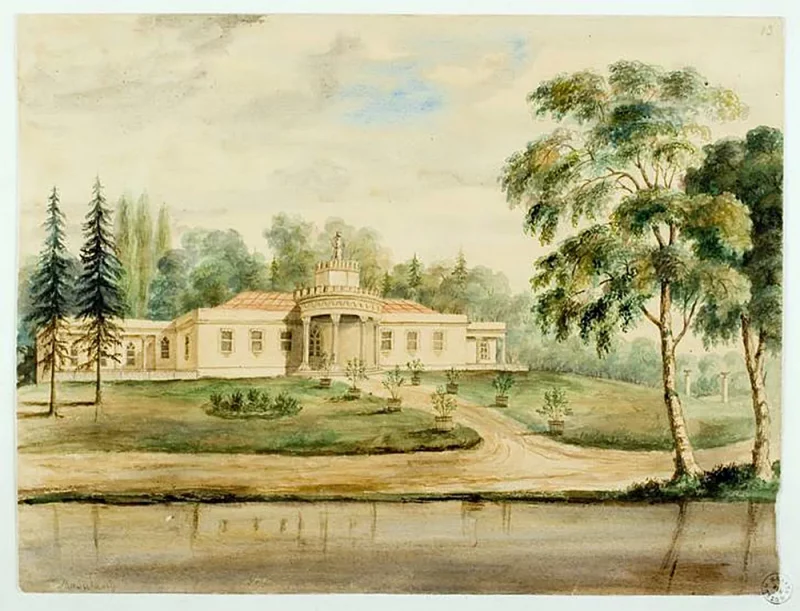 Поместье Биспингов в Массоланях. Здесь когда-то бывал Фортескью Андерсон. Рисунок Наполеона Орды.