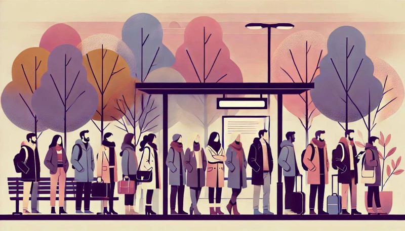 Люди ждут на остановке транспорт в Гродно