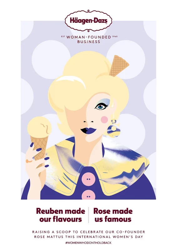 Плакат 2023 года: Рубэн зрабіў нашыя смакі, Роза зрабіла нас знакамітымі. Крыніца: generalmills.com