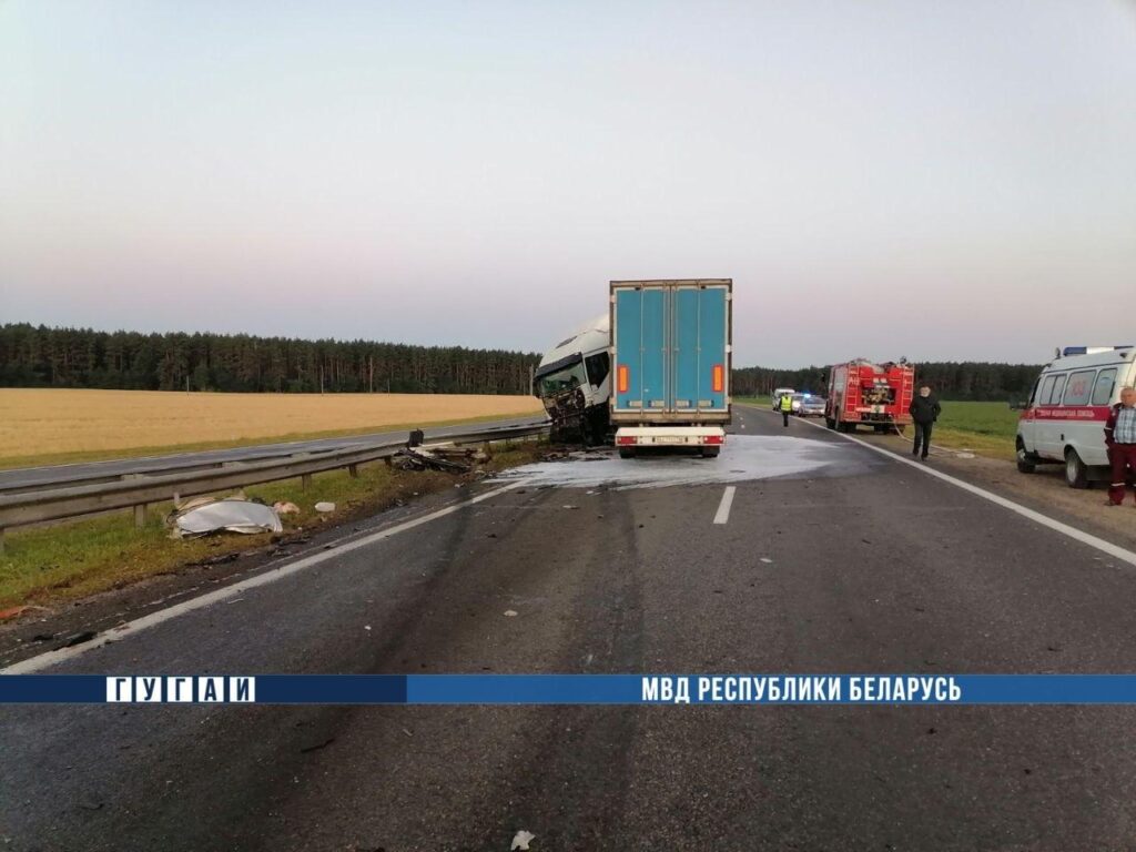 Ночью под Скиделем Mercedes столкнулся с фурой и загорелся. Трое погибли на месте