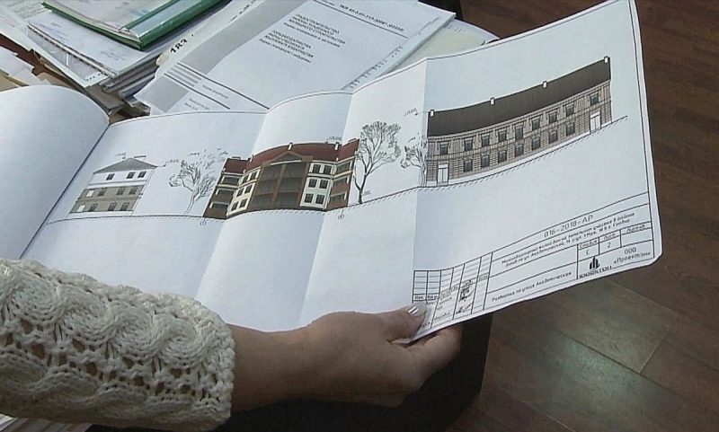 Так выглядел проект новостройки на перекрестке Академической — 1 Мая в 2020 году. Фото: скрин из репортажа Гродненской ТРК