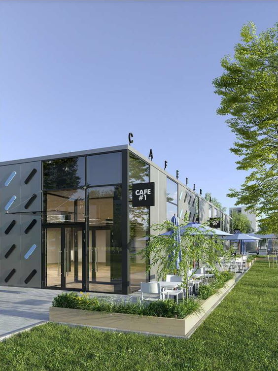 У мини-рынка «Девятовка» построили кафе с террасами. Сравните проект и результат