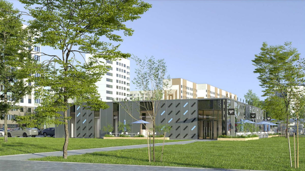 У мини-рынка «Девятовка» построили кафе с террасами. Сравните проект и результат