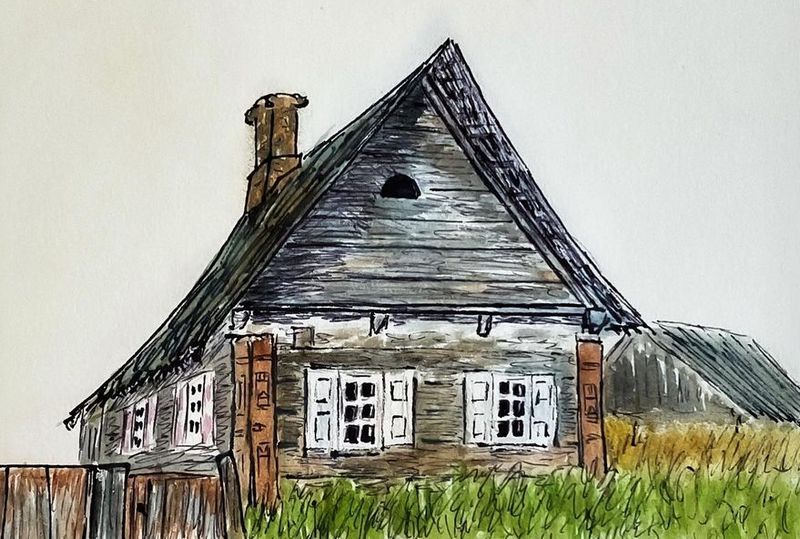 Белорусский скансен в отдельно взятом Instagram. Гродненец рисует деревенские дома, чтобы сохранить их для потомков Андрусь Андрушкевіч, малюнак вясковай хаты