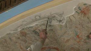 Падчас рэканструкцыі Старога замку выпадкова знайшлі фрэску 16 стагоддзя. Скрыншот: ТРК Гродна