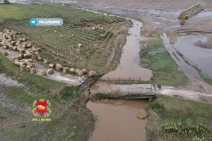 Под Гродно обвалился мост - его смыло водой после ливня. Река Лошанка после ливней. Фото: t.me/pul4region