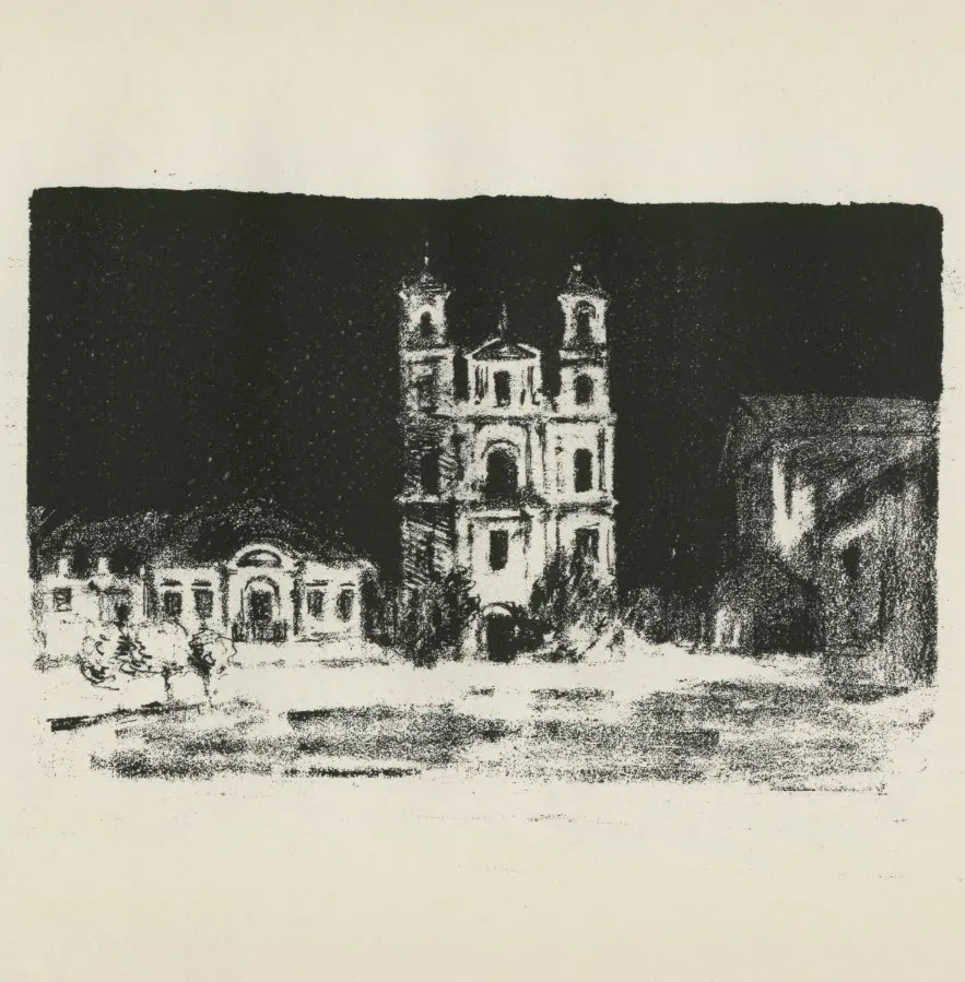 Фарный костел. Рисунок из альбома “Skizzen aus Litauen, Weissrussland und Kurland”. Художник Hermann Struck. Текст Herbert Eulenberg