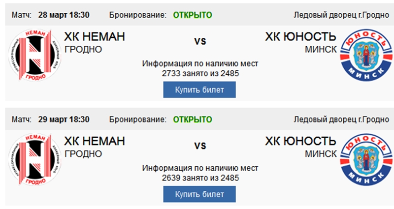 На першыя матчы фіналу "Нёман" - "Юнацтва" квіткоў не засталося