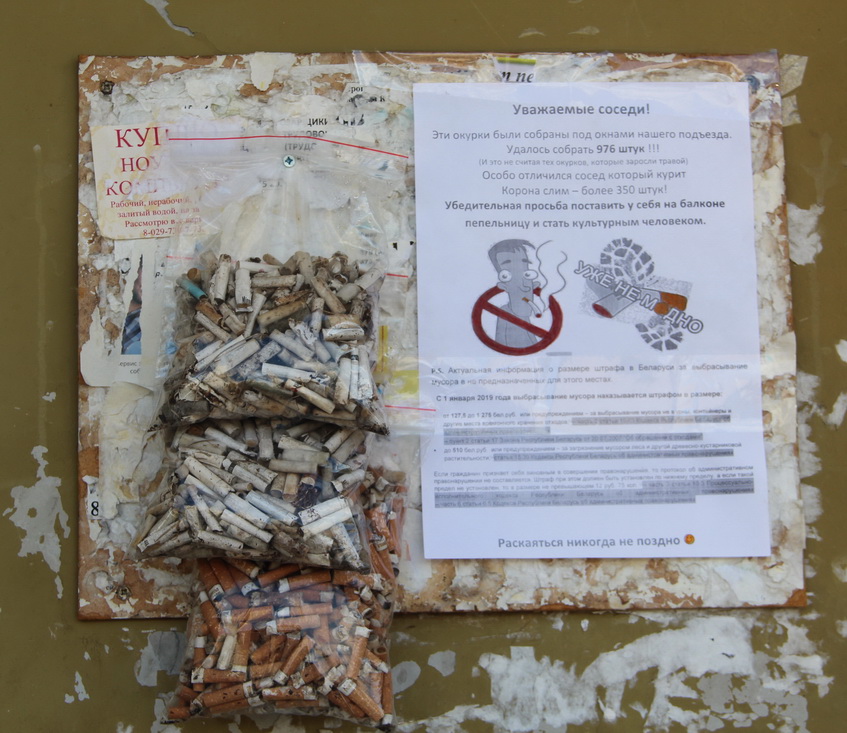 Девочка из Слонима собрала под окнами многоэтажки окурки жильцов и показала им, сколько вышло