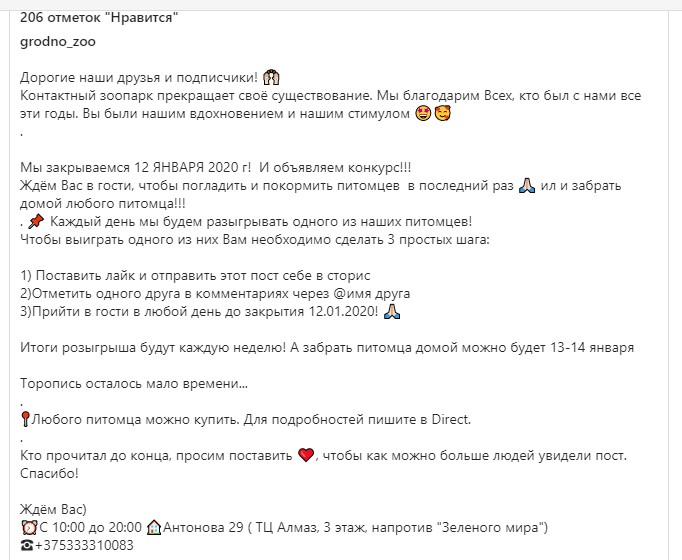 У Гродне зачыняецца кантактны заапарк: жывёл раздаюць за лайкі і рэпосты