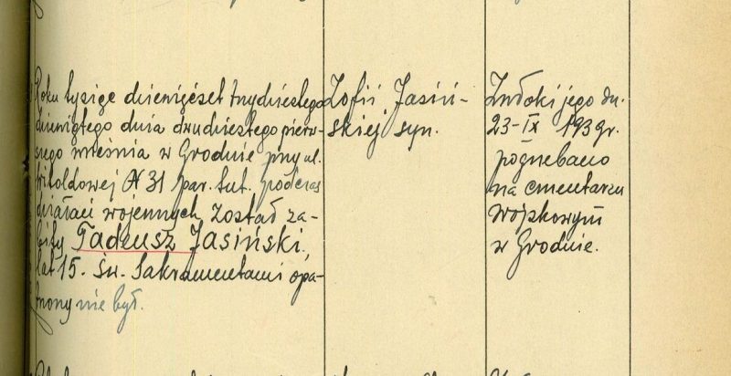 Подтвердилось существование полумифического защитника Гродно Тадика Ясинского: в архиве нашли запись о его смерти и похоронах