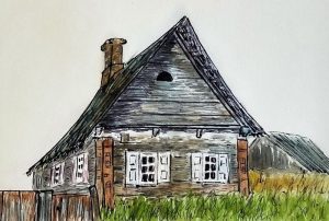 Андрусь Андрушкевіч, малюнак вясковай хаты