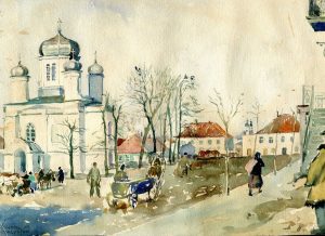 Сямейная рэліквія часоў вайны: у Гродне захоўваюць малюнак з Беласточчыны, падораны ў 1943 нямецкім жаўнерам Саколка пад Беластокам, 1943 год. Фрыц Зіндэль (акварэль)