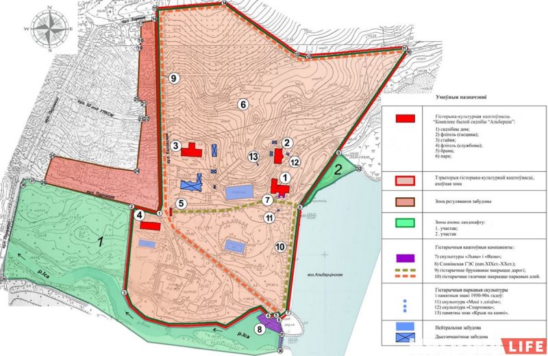 Зоны охраны усадьбы Альбертин в Слониме