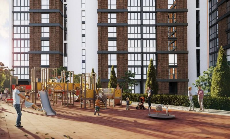 Дзіцячая пляцоўка ў новым ЖК на Магістральнай
