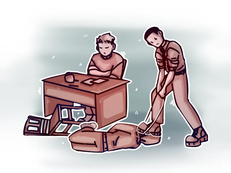 A worker in Belarus was beaten up - he went to court, but they punished him. Illustration: Tatiana Savich for Hrodna.life