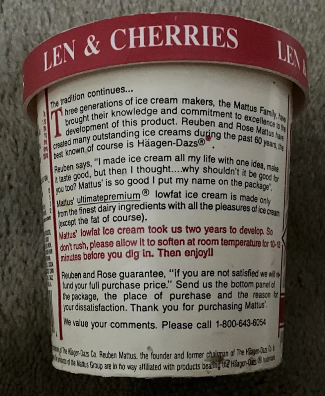 Старые упаковки от мороженого Mattus, которое создал Рубен Матус